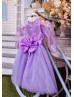 Purple Lace Tulle Flower Girl Dress With Bow Sash